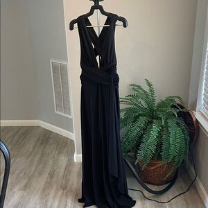 White House Black Market Black Plunging Neckline with Crisscross Low Back Dress